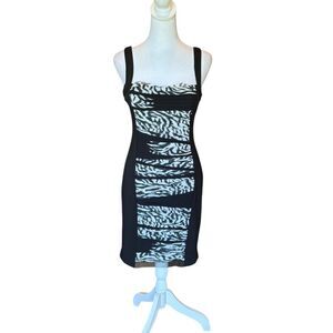 Nina Austin Silk Blend Cocktail Dress Knee Length Zebra Print Womens Size Small